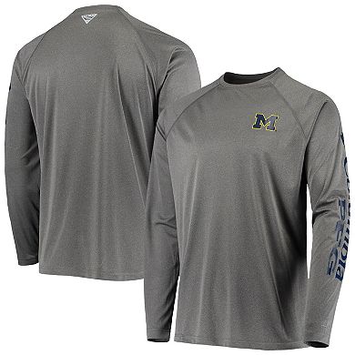 Men's Columbia Charcoal Michigan Wolverines Terminal Tackle Omni-Shade Raglan Long Sleeve T-Shirt