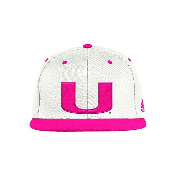 Men's adidas White/Pink Miami Hurricanes On-Field Baseball Fitted Hat