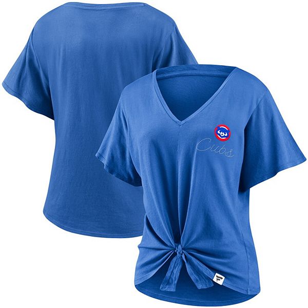 Women's Fanatics Branded Royal Chicago Cubs Sport Resort Script Washed Tie  Front V-Neck T-Shirt