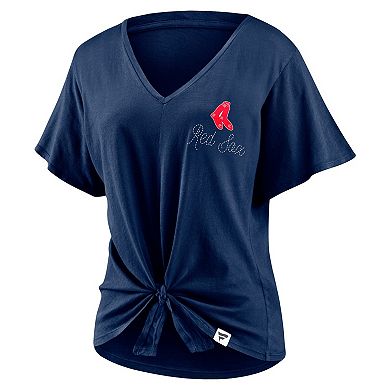 Women's Fanatics Branded Navy Boston Red Sox Sport Resort Script Washed Tie Front V-Neck T-Shirt