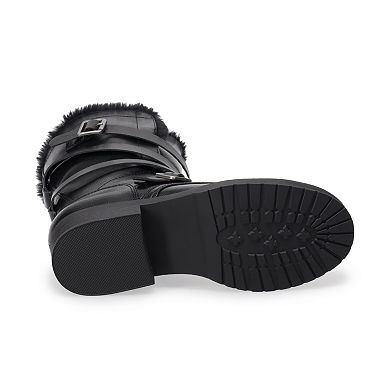 SO® Grass Women's Faux-Fur Strappy Boots