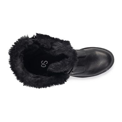 SO® Grass Women's Faux-Fur Strappy Boots