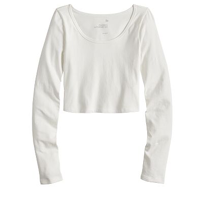 Juniors' SO® Long Sleeve Cropped Scoopneck Top