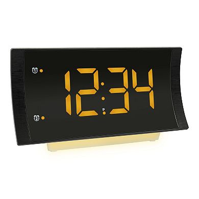 La Crosse Technology 617-89577-INT Curved LED Alarm Clock with Radio and Fast Charging USB Port