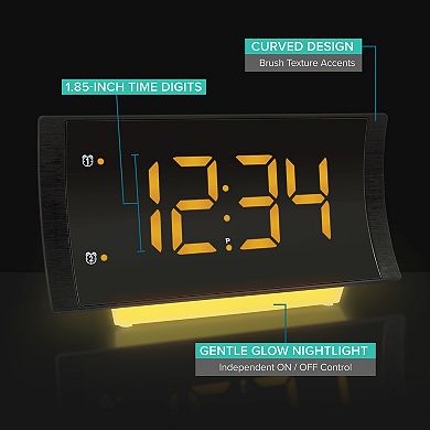 La Crosse Technology 617-89577-INT Curved LED Alarm Clock with Radio and Fast Charging USB Port