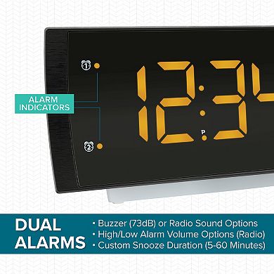 La Crosse Technology 617-89577-INT Curved LED Alarm Clock with Radio and Fast Charging USB Port