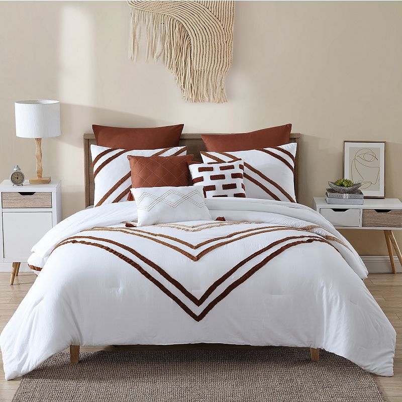 Modern Threads 8-Piece Comforter Set with Shams, White, Queen