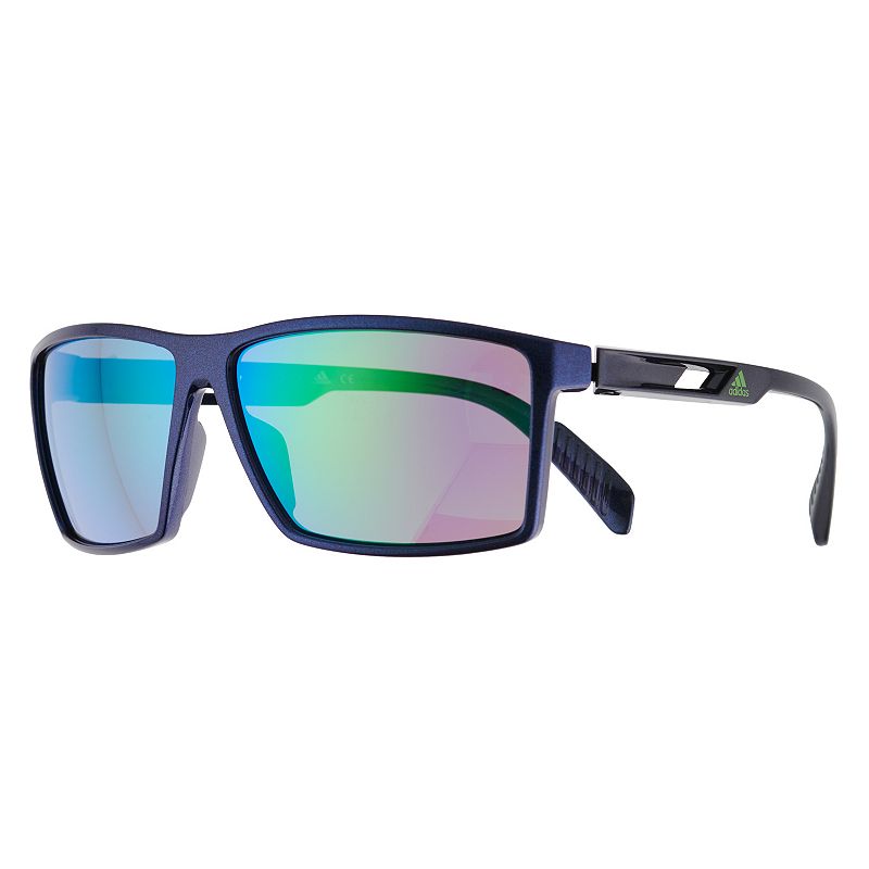 Mens adidas Thin Rectangular Sport Frame Mirrored Sunglasses, Blue
