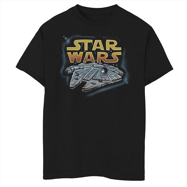 Boys 8-20 Star Wars Millennium Falcon Airbrush Sunset Logo Graphic Tee