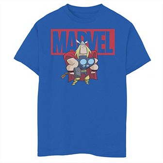 Boys 8-20 Marvel Thor Chibi Smiling Calm Stance Logo Outline Graphic Tee
