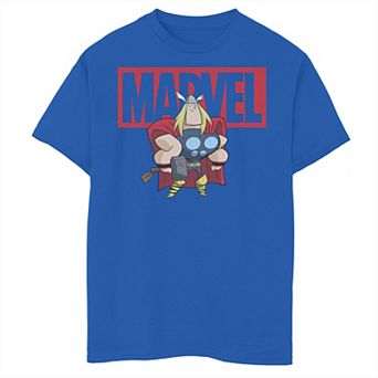 Boys 8-20 Marvel Thor Chibi Smiling Calm Stance Logo Outline Graphic Tee