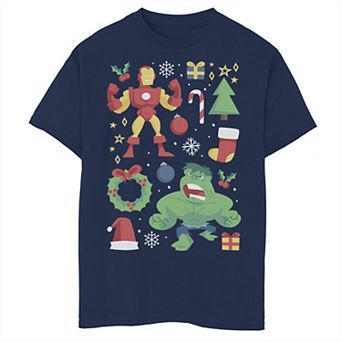 Boys 8-20 Marvel Avengers Iron Man And Hulk Holiday Collage Graphic Tee