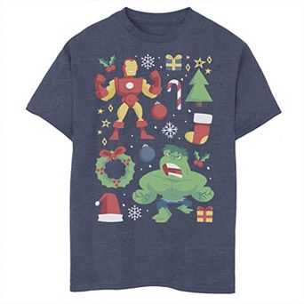 Boys 8-20 Marvel Avengers Iron Man And Hulk Holiday Collage Graphic Tee