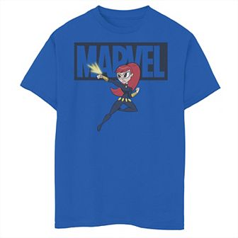 Boys 8-20 Marvel Black Widow Chibi Action Pose Logo Outline Graphic Tee
