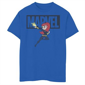 Boys 6-20 Marvel Black Widow Chibi Action Pose Logo Outline Graphic Tee