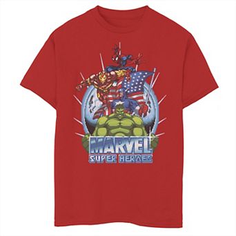 Boys 8-20 Marvel Avengers Super Heroes Game Action Collage Graphic Tee