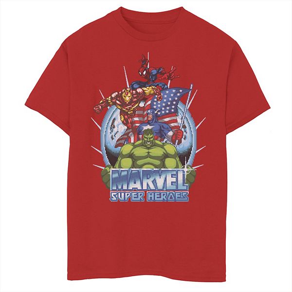 Boys 8-20 Marvel Avengers Super Heroes Game Action Collage Graphic Tee