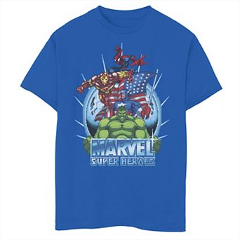 Boys 8-20 Marvel Avengers Super Heroes Game Action Collage Graphic Tee