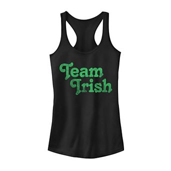 Juniors' Team Irish Distressed Neon Green Text Tank Top