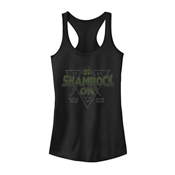 Juniors' Shamrock On Rock And Roll Style Badge Tank Top