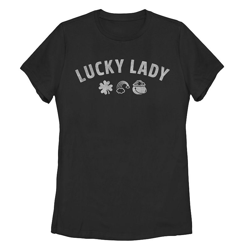 Juniors Lucky Lady Charm Line Art Tee, Girls, Size: Small, Black
