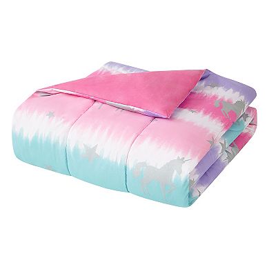 Threaded Jumping Unicorn Comforter Set with Throw Pillows