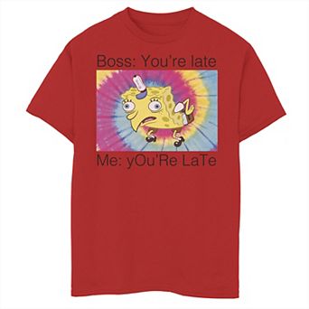 Boys 8-20 Spongebob Squarepants You're Late Mocking Meme Graphic Tee