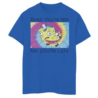Boys 8-20 Spongebob Squarepants You're Late Mocking Meme Graphic Tee