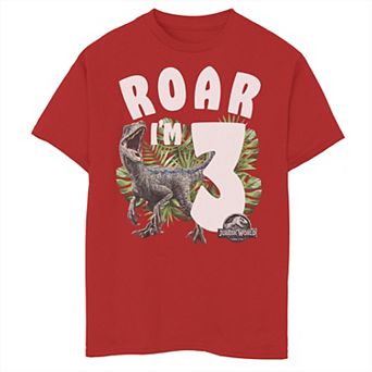 Boys 8-20 Jurassic World Birthday Raptor Roar I'm 3 Graphic Tee