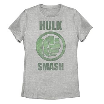 Juniors' Marvel Hulk Smash Fist Circle Logo Green Stone Graphic Tee