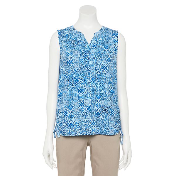 Petite Croft & Barrow® Side-Cinch Sleeveless Henley Top