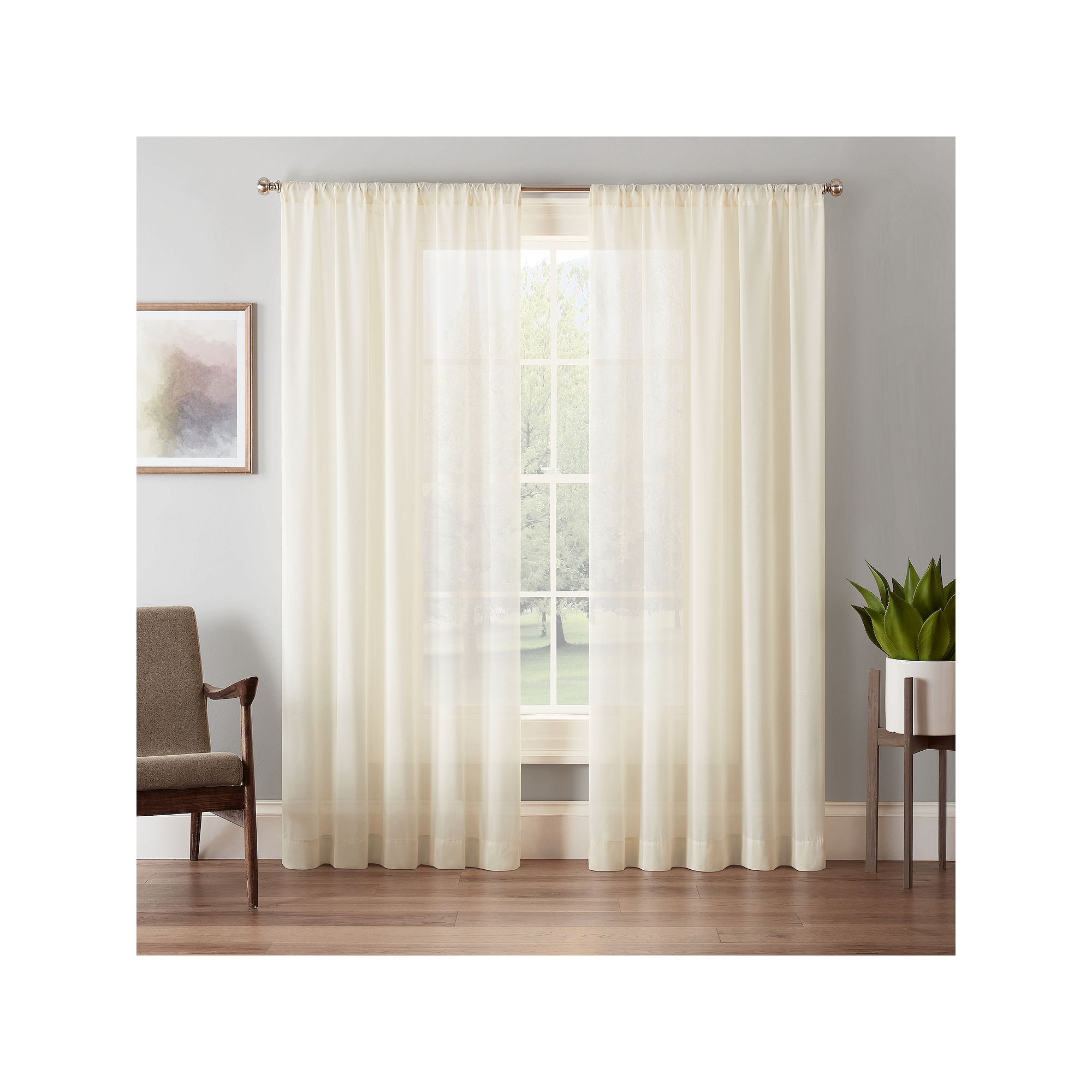 eclipse Chelsea UV Light-Filtering Sheer 1-Panel Window Curtain, Ivory