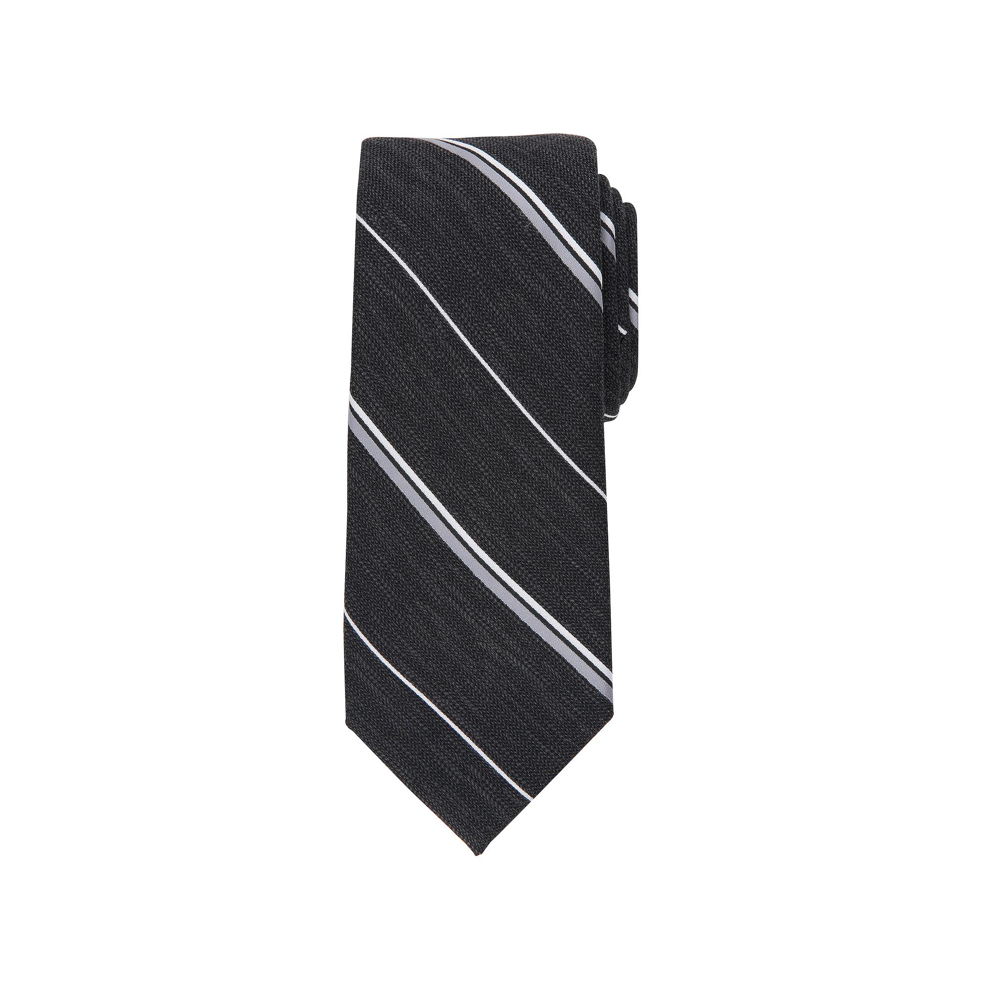 Mens Bespoke Striped Skinny Tie, Black Malley