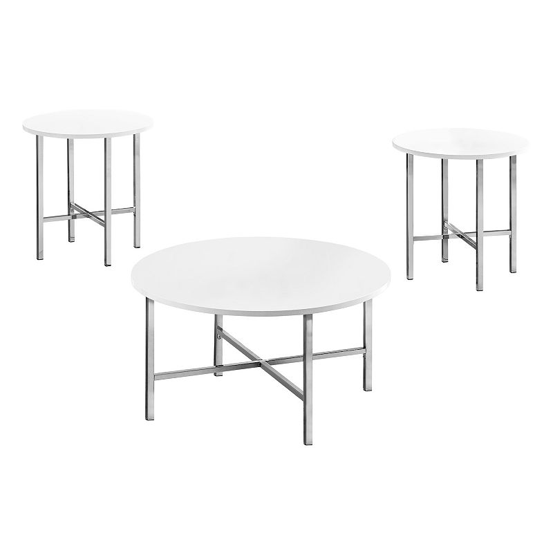 Monarch Round Coffee & End Table 3-piece Set, White