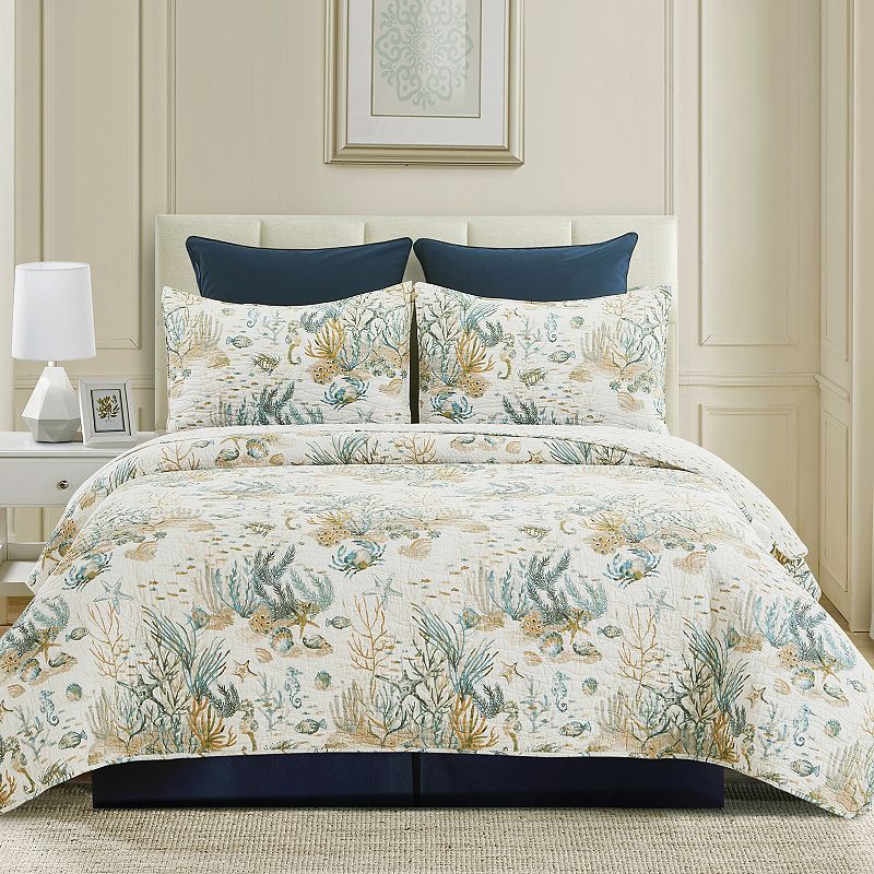 C&F Home Cerulean Shores Quilt Set with Shams, White, Twin