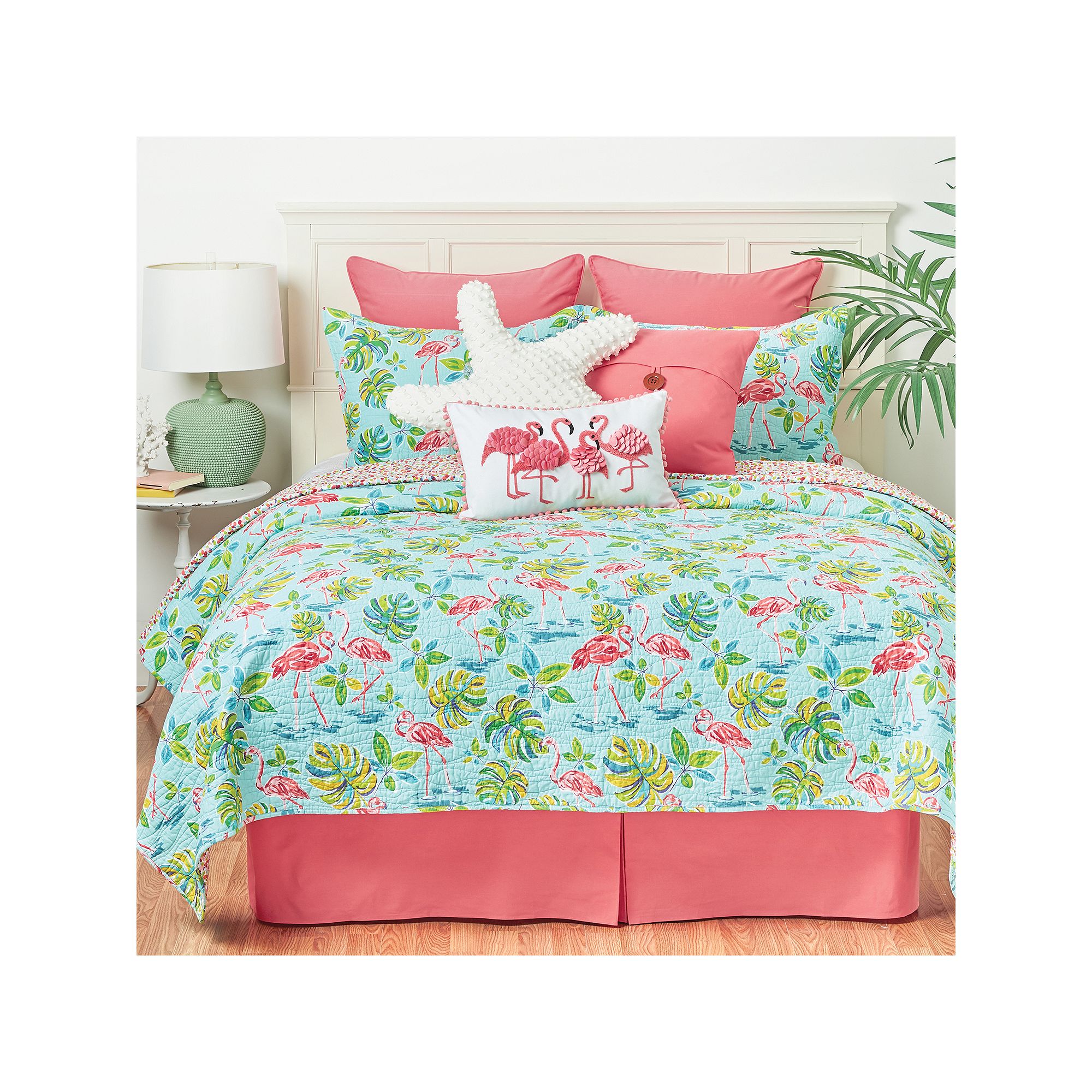 C&F Home Flamingo Garden Quilt Set with Shams, Blue