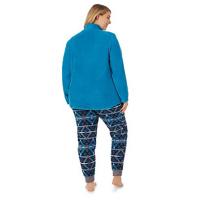 Plus Size Cuddl Duds Fleece Long Sleeve Kangaroo Pocket Top Jogger Set