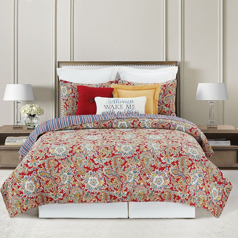 C&F Home Rhapsody Paisley Quilt Set with Shams, Red, King
