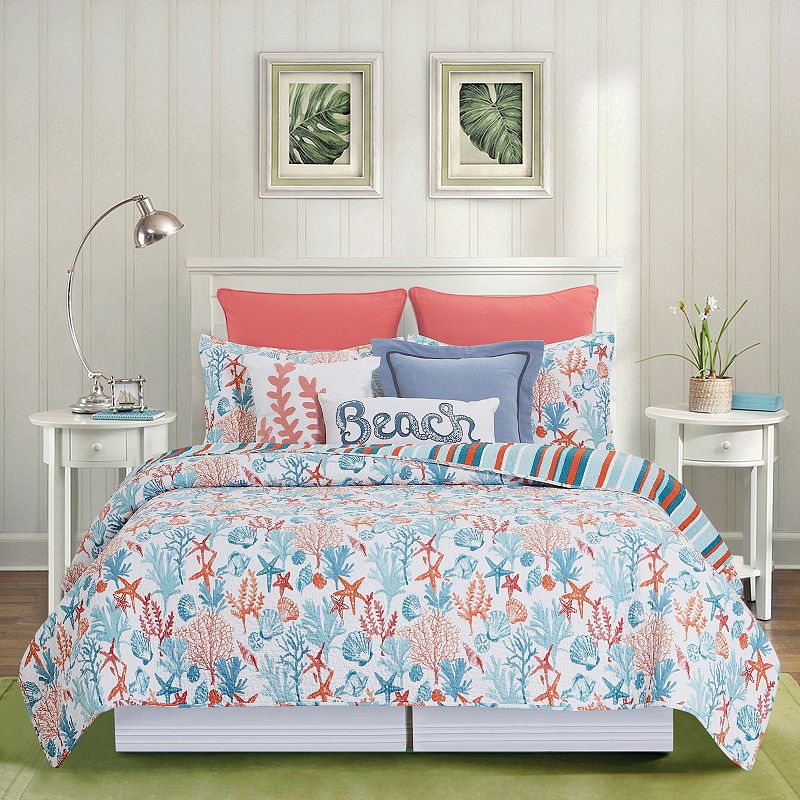 C&F Home Tangerine Coast Quilt Set with Shams, Blue, Full/Queen