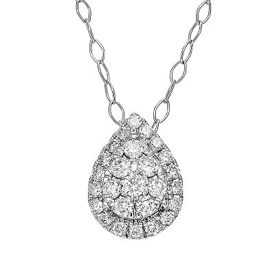 Grown With Love Sterling Silver 3/8 Carat T.W. Lab-Grown Diamond Teardrop Pendant Necklace