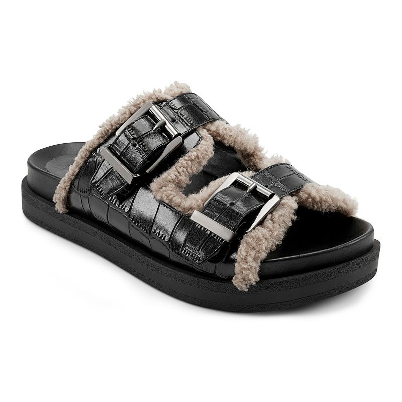Aerosoles Olivia Womens Sherpa Slide Sandals, Size: 6, Black