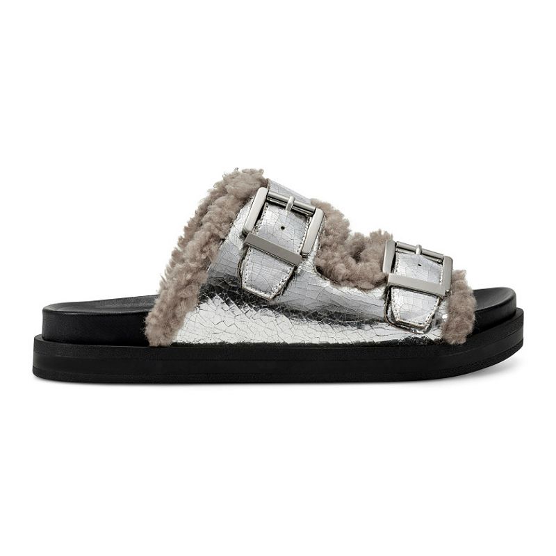 Aerosoles Olivia Womens Sherpa Slide Sandals, Size: 6, Grey