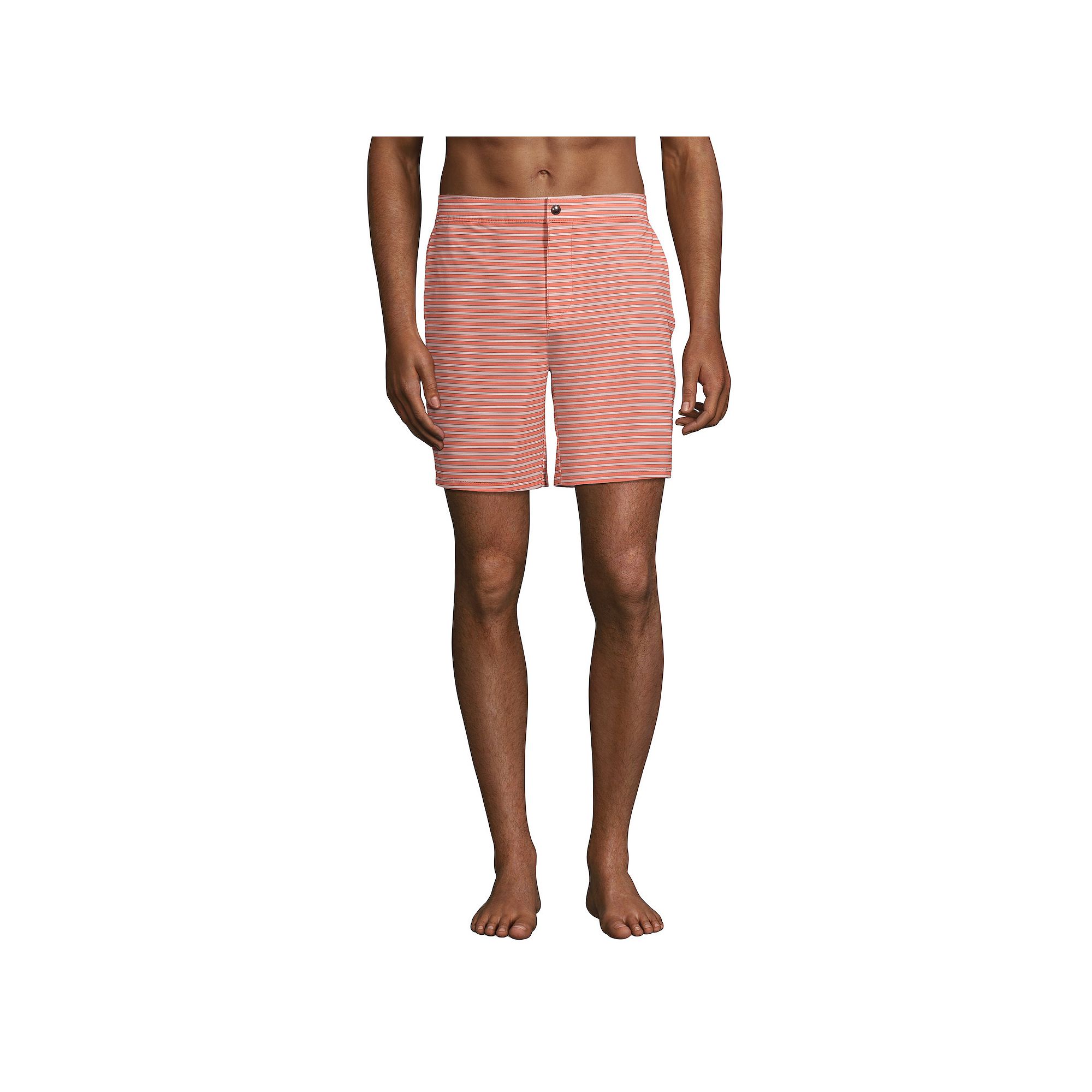 Mens Lands End 7 Sunset Swim Trunks, Size: Small, Red Stripe