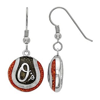 LogoArt Sterling Silver Baltimore Orioles Enamel Baseball Dangle Earrings