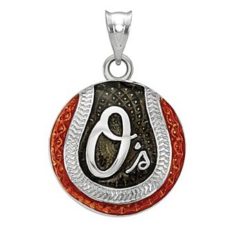 LogoArt Sterling Silver Baltimore Orioles Enameled Baseball Pendant