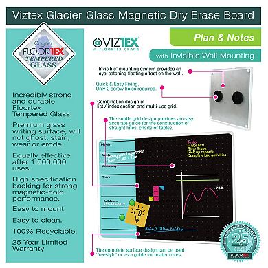 Viztex Glacier Plan & Grid Glass Dry Erase Board - 14" x 14"
