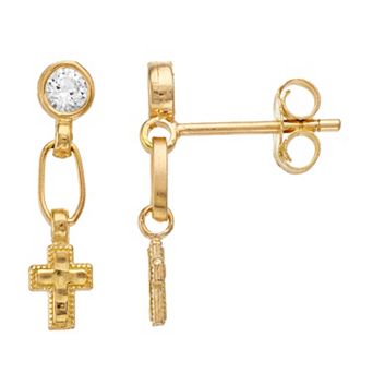 Kristen Kesho Sterling Silver Lab-Created White Sapphire Dangle Cross Drop Earrings