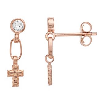 Kristen Kesho Sterling Silver Lab-Created White Sapphire Dangle Cross Drop Earrings