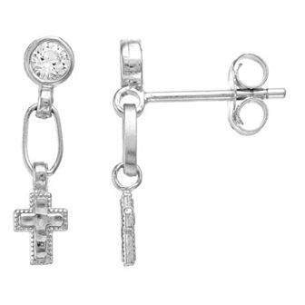 Kristen Kesho Sterling Silver Lab-Created White Sapphire Dangle Cross Drop Earrings