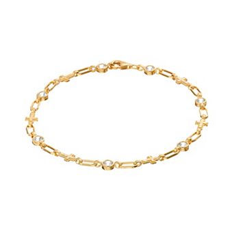 Kristen Kesho Sterling Silver Lab-Created White Sapphire Cross Bracelet